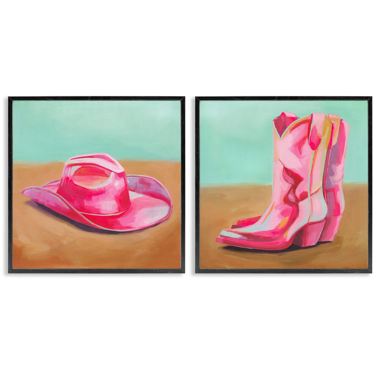 Stupell Industries Pink Theme Cowgirl Fashion 2pc Framed Giclee Wall Art Set Design by Grace Popp